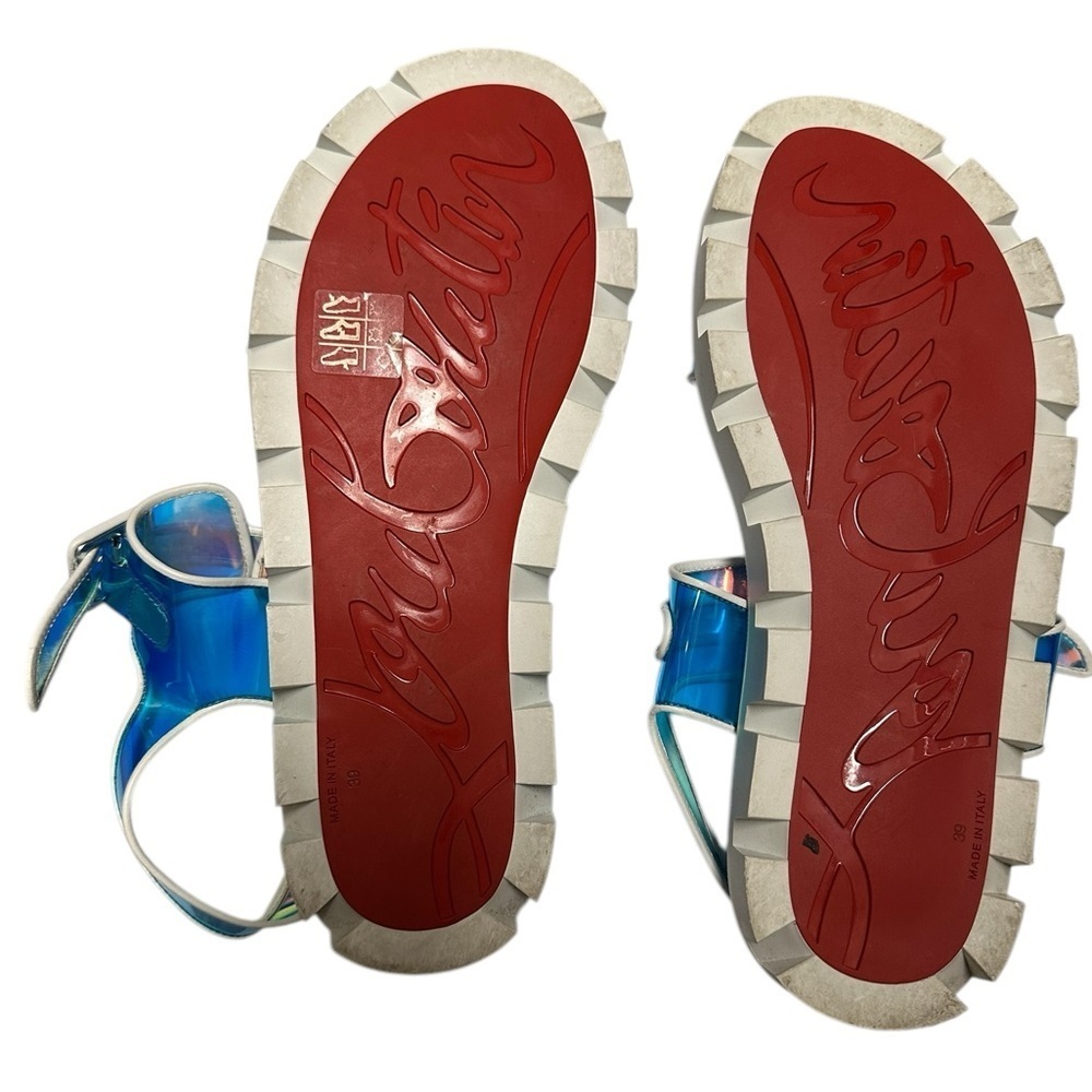Christian Louboutin Nappa PVC Duniss Cool Flat Sandals Blanco/Blue Sz 39 - Picture 4 of 16